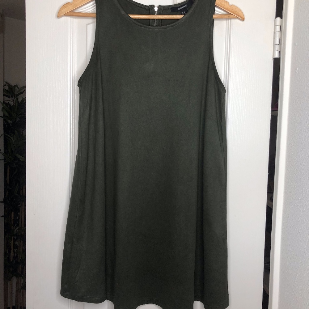 Army Green Suede Tank Top Shift Dress